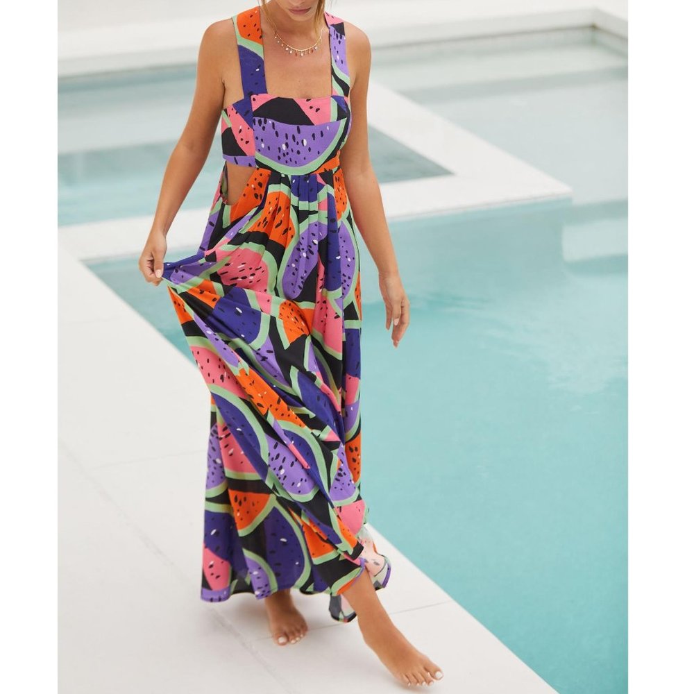 Anthropologie The Piper Bandeau Cutout Maxi Dress Watermelon Print XS
